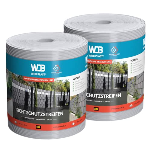 WDB - Sichtschutzstreifen für Doppelstabmatten Sichtschutz Zaun - Set 2X 26 m x 19 cm - Hart PP Windschutz Premium Line - Grau - RAL 7040 von WDB