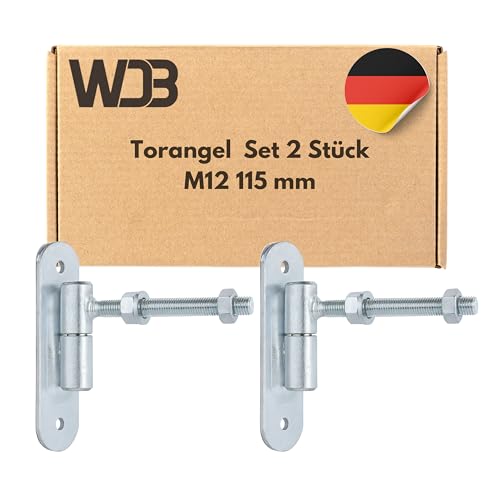 WDB - Torangel Einstellbar Anschraubplatte - Scharniere Gartentor - Scharniere Schwerlast - Toranlage - Torscharniere Hängescharniere - 2x Einstellbares Torscharnier M12 115 mm von WDB