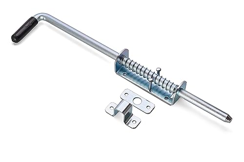 WDB - Türriegel - Türfeststeller 420 mm - Verzinkter Gartentor Schloss - Riegelschloss für Pforten und Türen - Torriegel aus Stahl - Schlossriegel - Riegel für Tor mit Feder - Bolzenriegel von WDB