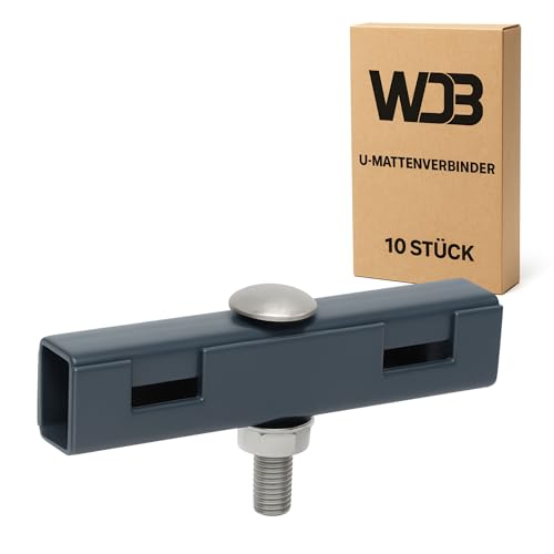 WDB - U-Mattenverbinder Gittermattenverbinder 10er Pack, U-Form, kompatibel mit 656 & 868 – Verzinkt, Anthrazit RAL 7016 von WDB