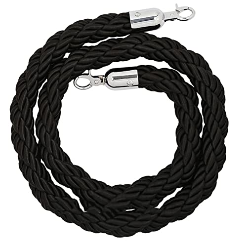 Geflochtenes Stützseil ， Absperrseile mit silbernem Haken, Crowd Control-Seil for Warteschlangenteiler, Hanfseil(Black,7ft/215cm) von WDBDFCD