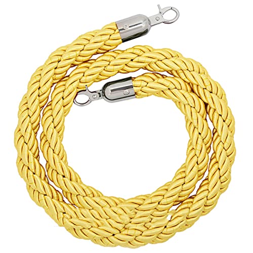 Geflochtenes Stützseil ， Absperrseile mit silbernem Haken, Crowd Control-Seil for Warteschlangenteiler, Hanfseil(Yellow,5ft/155cm) von WDBDFCD