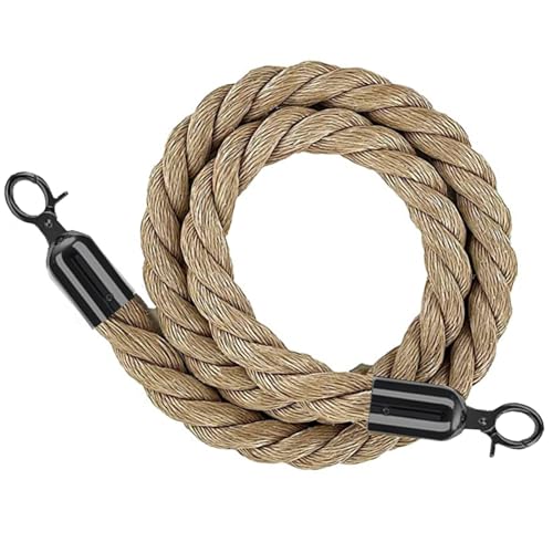 Geflochtenes Stützseil ， Absperrung aus gedrehtem Hanfseil zur Warteschlangentrennung, Seilabsperrung Kontrolle der Menschenmenge, Warteschlangenabsperrung(Hemp Rope Black Hooks,0.6m/2ft) von WDBDFCD