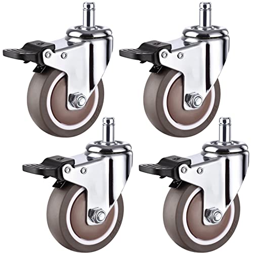 Lenkrollen, Schwerlastrollen, 4er-Pack Hochleistungs-Stielrollen, 360-Grad-Schwenkräder, Rollen for Hartholz-Teppichfliesenböden, allgemein anwendbar auf Bürorollen(2.5 inch Braked) von WDBDFCD