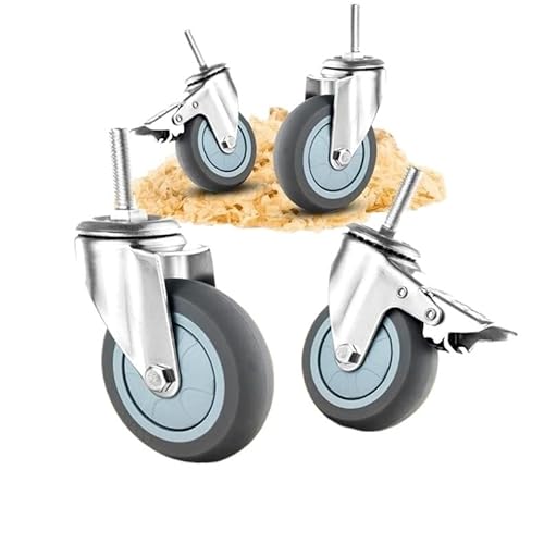 Lenkrollen, Schwerlastrollen, 4er-Set Schwenkbare Gummirollen mit Gewindeschaft 360 Grad, Geräuschlose Trolley-Möbelrollen, Tragkraft 75 kg(M10*30 mm) von WDBDFCD