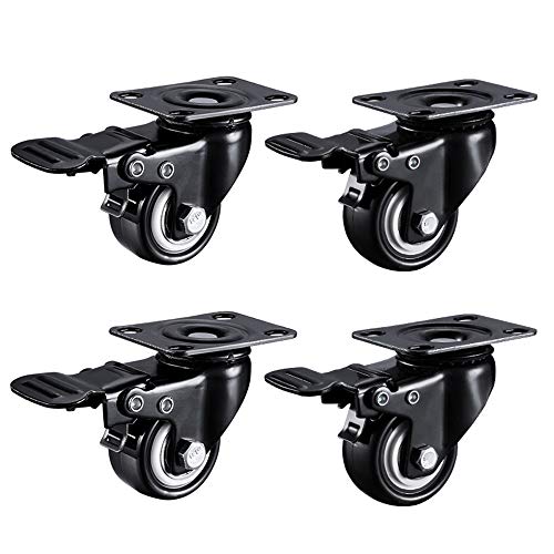 Lenkrollen, Schwerlastrollen, Schwarze Lenkrollen, geräuscharme Rollen for Möbel, Gummirollen, mit Schrauben, Bremsen und Metallplatten, for Trolleys bewegliche Möbelrollen(2 Inch) von WDBDFCD