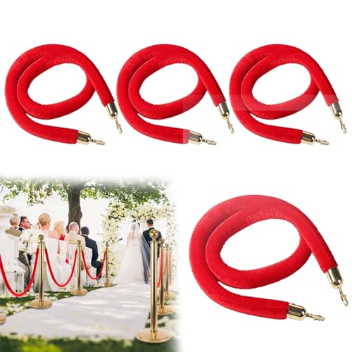 Samt-Stangenseil, 4er-Pack rote Samtseile for Partys, Samt-Absperrseil, geflochtenes Absperrseil zur Kontrolle von Menschenmengen Samt-Stangenseil, 4er-Pack rote Samtseile for Partys, Samt-Absperrseil, geflochtenes Absperrseil zur Kontrolle von Menschenmengen von WDBDFCD
