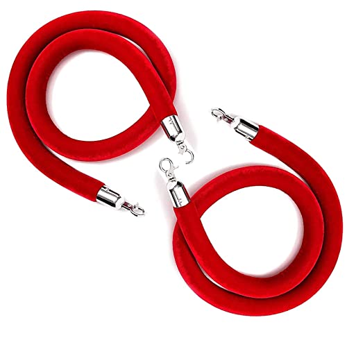 Samt-Stangenseil， 5 Fuß Samt-Absperrseil, rotes Seil for Kinos(Red Silver Hooks,6ft/185cm) von WDBDFCD