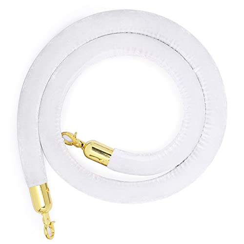 Samt-Stangenseil， Seilabsperrung mit versilberten Haken, dickes Absperrseil Pfosten for Teppichveranstaltungen(White,6ft/185cm) von WDBDFCD