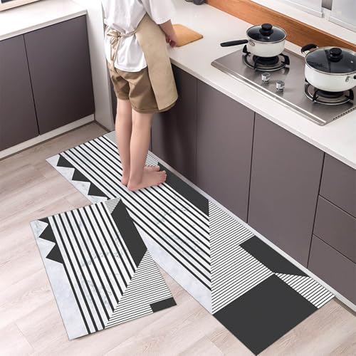 WDCAYQHZ Küchenteppich Teppich Läufer Küchenläufer,Anti-Müdigkeit Teppichläufer,Küchenläufer Waschbar rutschfest Küchenmatte,Carpet für Badezimmer Wohnzimmer Flur(2#,40 * 60+40 * 120cm) von WDCAYQHZ
