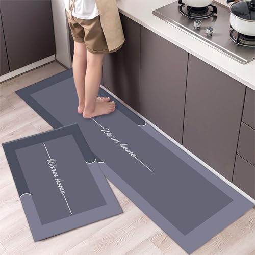 WDCAYQHZ Küchenteppiche 2 Stück,Rutschfestes Küchenmatten,6mm Dick rutschfest Wasserdicht Pflegeleicht, Anti-Müdigkeit Küchenteppich Teppich Läufer für Küche(4#,45 * 75cm+45 * 150cm) von WDCAYQHZ