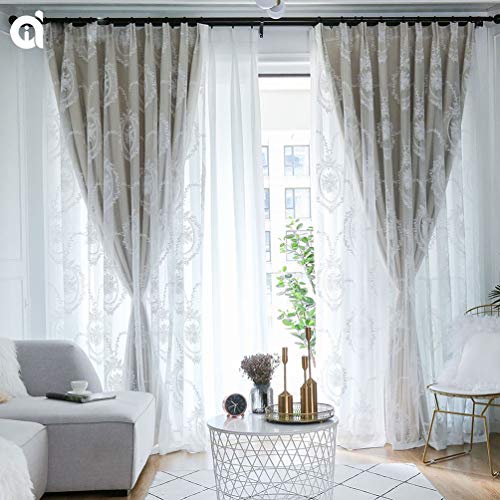 Schwarzer Vorhang mit transparentem Tüll-Panel, doppellagig, Bleistiftfalten, weiche Voile-Spitze, solide Paneele, wärmeisolierte Vorhänge, gefütterte Vorhänge (beige, B 400 x H 220 cm, B 250 x H 270 Schwarzer Vorhang mit transparentem Tüll-Panel, doppellagig, Bleistiftfalten, weiche Voile-Spitze, solide Paneele, wärmeisolierte Vorhänge, gefütterte Vorhänge (beige, B 400 x H 220 cm, B 250 x H 270 von WDCDYQDH