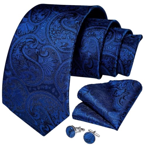 WDCDYQDH Herren-Krawatten-Set aus Seide mit Paisleymuster, Einstecktuch, Manschettenknöpfe, einfarbig, gestreift, Accessoires, Geschenk (D Hellgrau) von WDCDYQDH