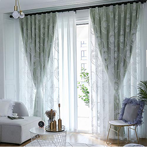WDCDYQDH Schwarzer Vorhang mit transparentem Tüll, doppellagig, Bleistiftfalten, weiche Voile-Spitze, solide Paneele, wärmeisoliert, gefütterte Vorhänge (Beige, 400 x 220 cm) (Grün, 200 x 270 cm) von WDCDYQDH