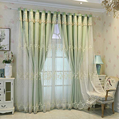 WDCDYQDH Schwarzer Vorhang mit transparentem Tüll, weicher Voile-Spitze, solide Paneele, wärmeisolierte Vorhänge, gefütterte Vorhänge mit Ösen (Paare, B 250 x H 270 cm) (Grün, B 200 x H 250 cm) von WDCDYQDH