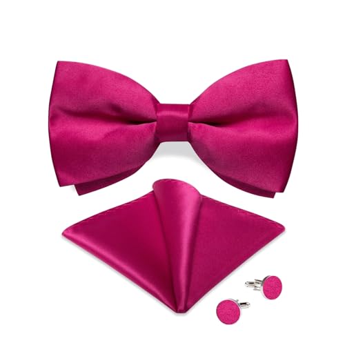 WDCDYQDH Solide vorgebundene Fliege, Einstecktuch, Manschettenknöpfe-Sets für Herren, verstellbare Seidenknoten, WParty (Roze Light Grey) von WDCDYQDH