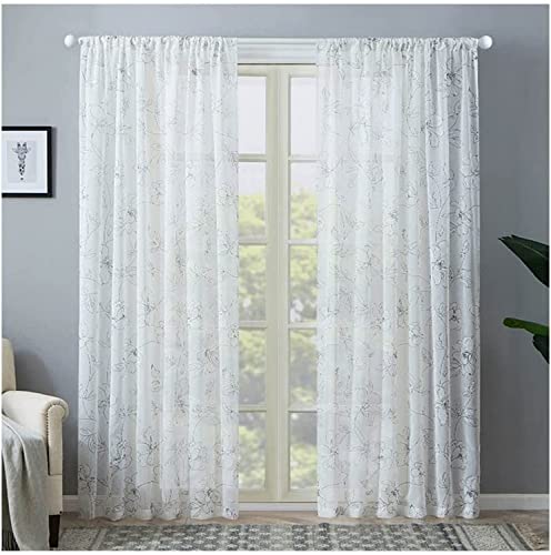 WDCDYQDH Vorhang Voile Gardinen Tüll Fenster Behandlungen Vorhänge Blumen Gedruckt Halbtransparent Panel (hell GEEL 100 * 270 cm) (Weiß 100 * 200 von WDCDYQDH