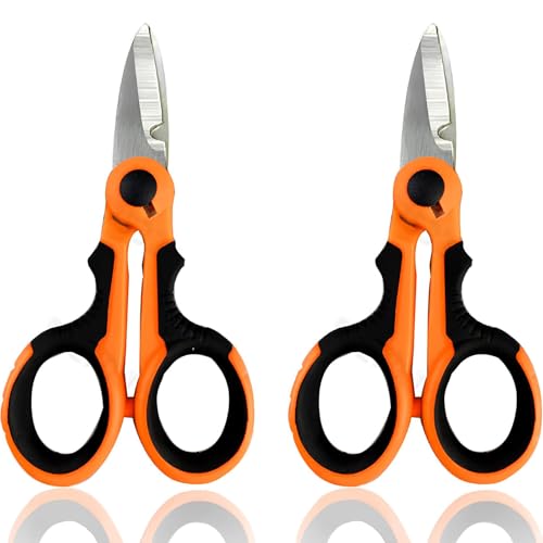 WDDP Stück Edelstahl Elektrikerschere, 2-In-1, , 5, 71 Zoll Professionelle Heavy Duty Schere Für Aluminium Kupfer Weiches Kabel, Allzweck-Schere (Orange) von WDDP