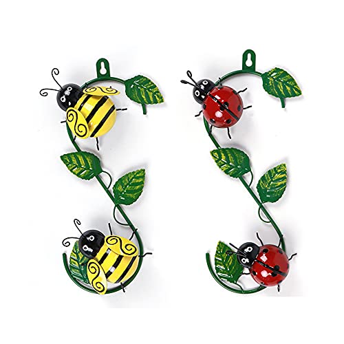 WDDP 2 Stück Metall Marienkäfer Wanddeko, Wandskulpturen, Wanddeko Metall Marienkäfer, Für Gartenzaun Im Innen Oder Außenbereich Balkon Patio, Gelb von WDDP