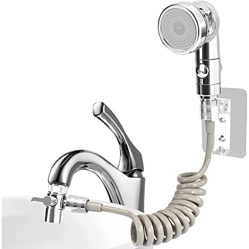 Wasserhähne Duschkopf Set, Duschkopf mit Schlauch, Waschbecken Wasserhahn Sprüh Set, Handbrause Set Extern, 2m Teleskoprohr Duschkopf mit Drei Modi, zum Haarewaschen, Reinigen des Waschbeckens von Whcctl