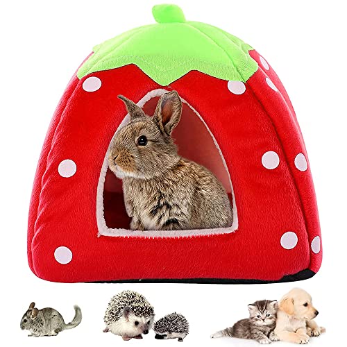 CYQACLSF Kleintierbetten,Runde waschbare kleintierbetten Schlafsack Mit Abnehmbarer Matte,Geeignet Katze kuschelhöhle Kaninchen kuschelhöhl Meerschweinchen betten Erdbeerform von CYQACLSF