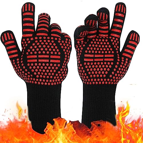 1 Paar Grillhandschuhe hitzebeständig bis zu 800 ° C, perfekt auch am Ofen, Profi BBQ Handschuhe mit Unterarmschutz, Kochhandschuhe BBQ Gloves, Ofenhandschuhe Hitzebestaendig von WDEC
