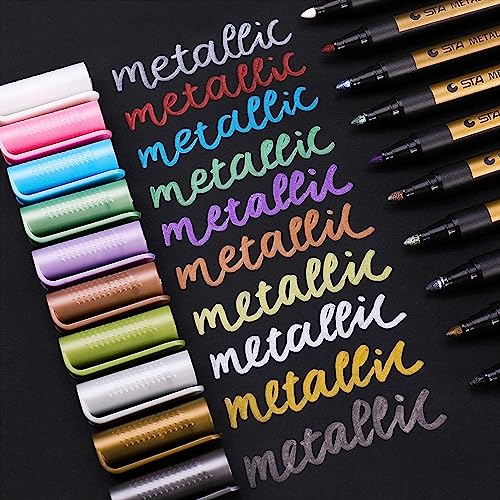 10 Farben Metallic Stifte Marker Set, Wasserfester Metallischen Stift Pens für DIY Fotoalbum Selbstgestalten, Gästebuch Hochzeit, Scrapbook Gold Metallischen Stift zum Bemalen Stein, Keramik, Glas von WDEC