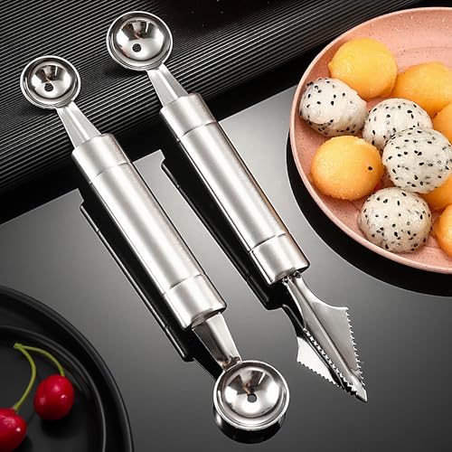 2 Stück Fruchtschnitzwerkzeug Melonenlöffel, Kugelausstecher, Obstschnitzmesser, Melonenausstecher für verschiedene Früchte, Samenentferner, Edelstahl Küchenwerkzeug Cutter DIY Obstsalatschneider von WDEC