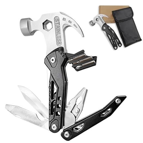 Multifunktionale hammer, Überlebensrohr, 12 in 1 Taschenwerkzeug Mehrzweckfalthammer mit Zange Dosenöffner Schraubendreher, geeignet für Outdoor Camping, Angeln, Jagd, Wandern EDC Messer von WDEC