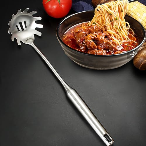 WDEC 34cm Edelstahl Spaghetti Pasta Zange, Edelstahl Spaghetti Server, Pasta Löffel Server Gabel, Hitzebeständiger Servier Zangen Löffel für Nudeln Pasta Backen Kochen von WDEC