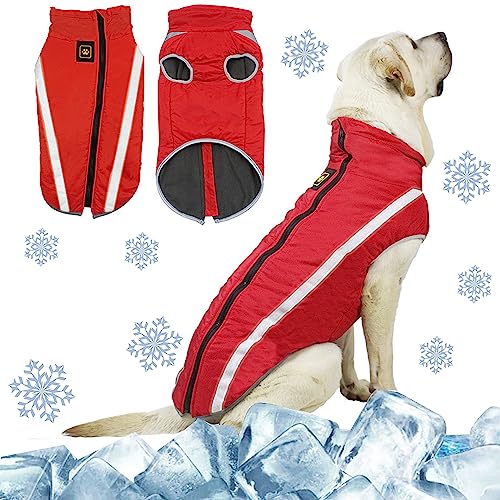 WDEC Wasserdichter Hundemantel Winter Warme Jacke, Winddichte Haustierkleidung Hundejacke Outfit für kleine mittelgroße großer Hunde mit Geschirrloch XL-6XL (2XL, rot) von WDEC