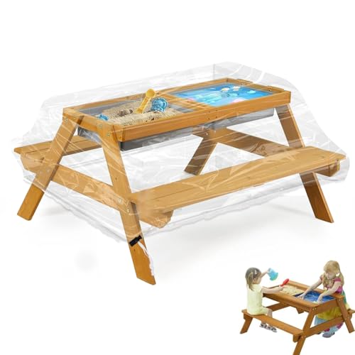 Kinder Picknicktisch Abdeckung Kindersitzgruppe Kinder Sitzgarnitur Abdeckung Mit Kordelkordel 115×100×50cm Transparent Abdeckhaube Schutzhülle Wasserdicht Für 3-In-1 Sand Kindersitzgarnitur Outdoor von WDFCN