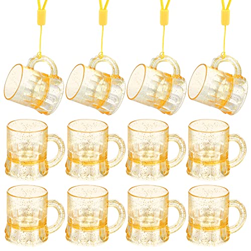 12 Stück Schnapsglas mit Henkel Kunststoff 3CL Schwarz Schnapsbecher Party Schnapsgläser mit 12 Schnapsglaskette Kunststoff Geburtstag Tassen für Junggesellenabschied,Fasching,Mottoparty (Gold) von WDFCN