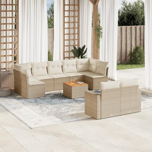 10-Piece Garden Sofa Set with Cushions Beige PE Rattan Outdoor Furniture for Patio Terrace, Modular Wicker Sectional Seating Group with Coffee Table, Weather-Resistant & Washable Covers von WDGJJFECNMUEHI