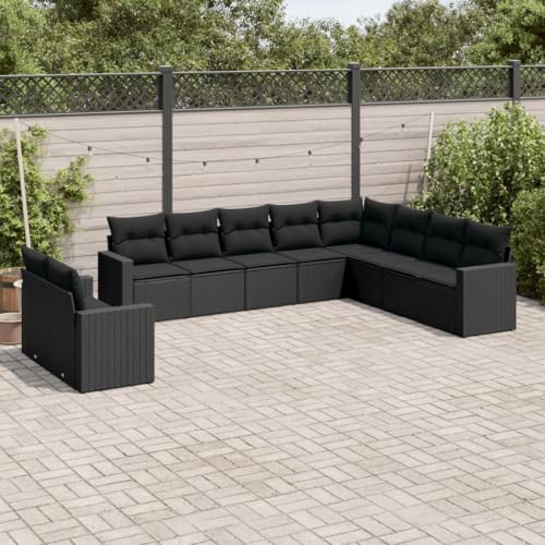 10-Piece Garden Sofa Set with Cushions Black PE Rattan Outdoor Furniture for Patio Terrace, Modular Design Weather-Resistant Durable Poly Rattan Sectional Sofa Set with Storage & Washable Covers von WDGJJFECNMUEHI