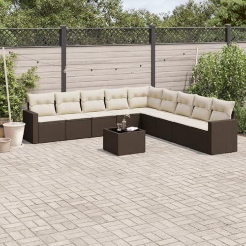10-Piece Garden Sofa Set with Cushions Brown PE Rattan Outdoor Furniture for Patio Terrace, Modular Design with Storage Space & Removable Covers, Weather-Resistant Lounge Set with Glass Table 10-Piece Garden Sofa Set with Cushions Brown PE Rattan Outdoor Furniture for Patio Terrace, Modular Design with Storage Space & Removable Covers, Weather-Resistant Lounge Set with Glass Table von WDGJJFECNMUEHI