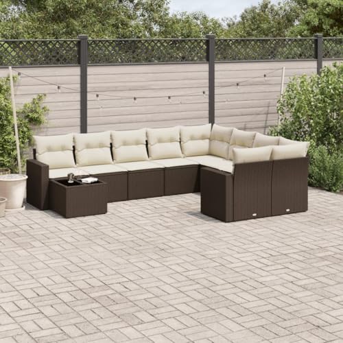 10-Piece Garden Sofa Set with Cushions Brown PE Rattan Outdoor Furniture for Patio Terrace, Modular Design with Storage Waterproof Bag & Removable Covers, UV Resistant Durable Lounge Set von WDGJJFECNMUEHI