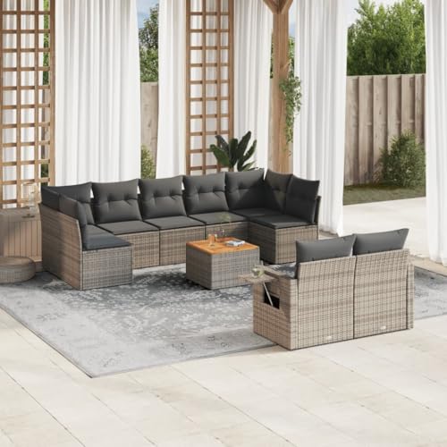 10-Piece Garden Sofa Set with Cushions Gray PE Rattan Outdoor Furniture, Modular Patio Corner Sectional Sofa with Coffee Table for Terrace, Balcony, Backyard, Weather-Resistant & Easy to Clean von WDGJJFECNMUEHI