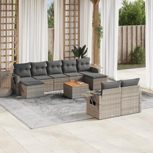 10-Piece Garden Sofa Set with Cushions Gray PE Rattan Outdoor Furniture for Patio Terrace Backyard, Weather-Resistant Modular Sectional Sofa Set with Coffee Table and Ottoman, Easy to Clean von WDGJJFECNMUEHI