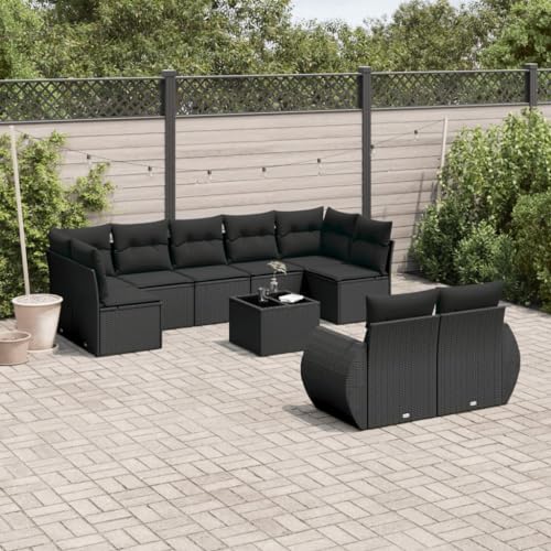 10-tlg. Garten-Sofagarnitur mit Kissen Schwarz PE-Rattan, Outdoor Sofa Set mit Glas Tisch und waschbaren Kissen, Modulares Gartensofa für Terrasse Garten Balkon, Wetterfest und UV-beständig 10-tlg. Garten-Sofagarnitur mit Kissen Schwarz PE-Rattan, Outdoor Sofa Set mit Glas Tisch und waschbaren Kissen, Modulares Gartensofa für Terrasse Garten Balkon, Wetterfest und UV-beständig von WDGJJFECNMUEHI