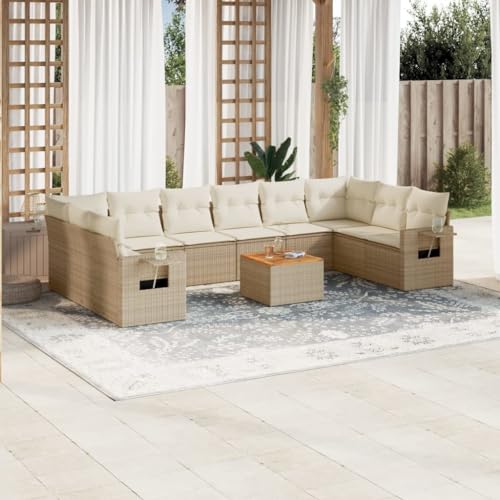 11-Piece Garden Sofa Set with Cushions Beige PE Rattan Outdoor Furniture for Patio Terrace, Modular Sectional Sofa Set with Coffee Table, Weather-Resistant & Washable Covers, UV-Protected von WDGJJFECNMUEHI