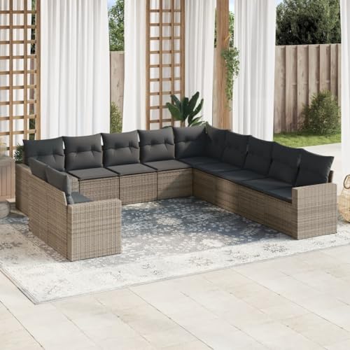 11-Piece Garden Sofa Set with Cushions Gray PE Rattan Outdoor Furniture for Patio Terrace, Modular Sectional Seating Group with Waterproof Storage, UV Resistant & Durable Poly Rattan Lounge Set von WDGJJFECNMUEHI
