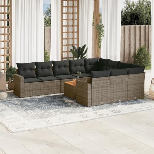 11-Piece Garden Sofa Set with Cushions Gray PE Rattan Outdoor Furniture for Patio Terrace Backyard, Modular Sectional Seating Group with Coffee Table, Weather-Resistant & Washable Covers von WDGJJFECNMUEHI