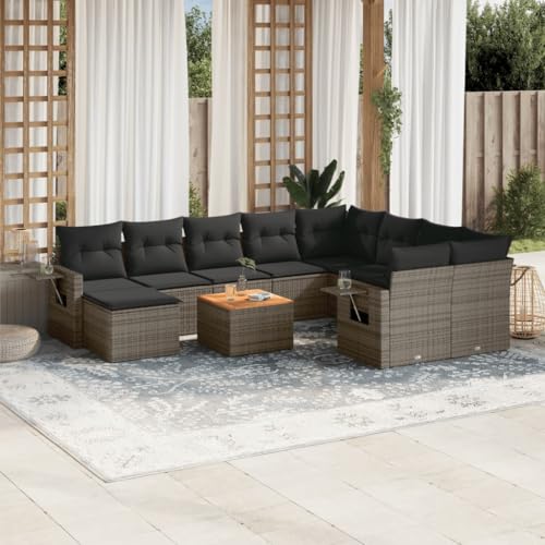 11-Piece Garden Sofa Set with Cushions Gray PE Rattan Outdoor Furniture for Patio Terrace Backyard, Modular Sectional Sofa Group with Coffee Table, Weatherproof & UV Resistant Poly Rattan Lounge Set von WDGJJFECNMUEHI