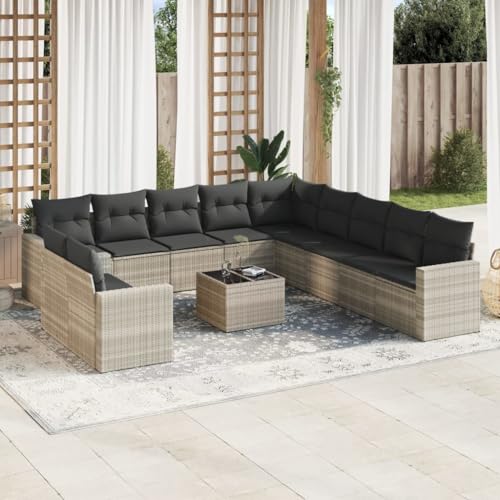 12-Piece Garden Sofa Set with Cushions Light Gray PE Rattan Outdoor Furniture for Patio Terrace, Modular Design with Storage Space & Removable Covers, UV-Resistant Weatherproof Lounge Set 12-Piece Garden Sofa Set with Cushions Light Gray PE Rattan Outdoor Furniture for Patio Terrace, Modular Design with Storage Space & Removable Covers, UV-Resistant Weatherproof Lounge Set von WDGJJFECNMUEHI