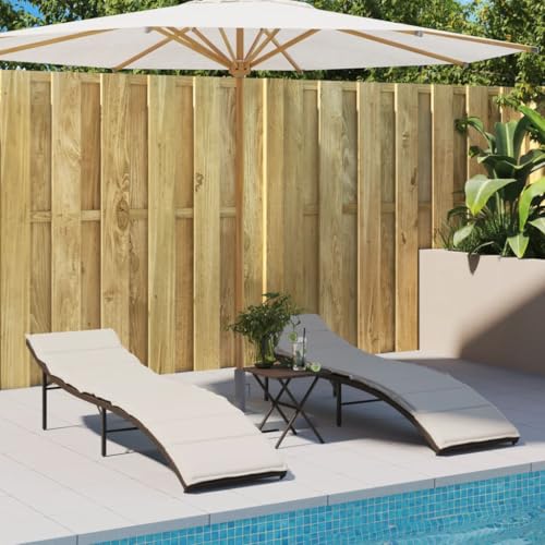 2 Pack Brown Poly Rattan Sun Loungers with Cushions, Adjustable Reclining Garden Lounge Chairs, Weather-Resistant PE Wicker Outdoor Daybeds for Patio, Poolside, Backyard Relaxation, Max Load 110kg von WDGJJFECNMUEHI