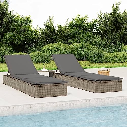 2 Pack Gray PE Rattan Sun Loungers with Side Table, Adjustable Pool Lounge Chairs for Patio Garden Balcony, Weather-Resistant Outdoor Furniture Set Includes 2 Cushions, Max Load 110kg per Seat 2 Pack Gray PE Rattan Sun Loungers with Side Table, Adjustable Pool Lounge Chairs for Patio Garden Balcony, Weather-Resistant Outdoor Furniture Set Includes 2 Cushions, Max Load 110kg per Seat von WDGJJFECNMUEHI