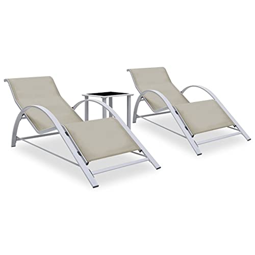 2-Piece Cream White Aluminum Sun Lounger Set with Glass Side Table, Outdoor Garden Poolside Patio Furniture, Weather-Resistant Powder-Coated Frame & Textilene Fabric, Ergonomic Design for Comfort 2-Piece Cream White Aluminum Sun Lounger Set with Glass Side Table, Outdoor Garden Poolside Patio Furniture, Weather-Resistant Powder-Coated Frame & Textilene Fabric, Ergonomic Design for Comfort von WDGJJFECNMUEHI