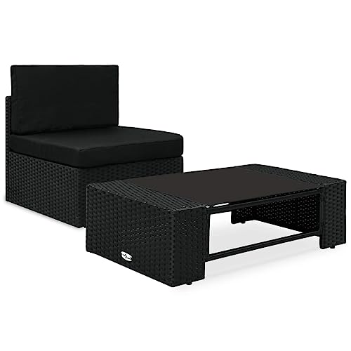 2-Piece Outdoor Lounge Set Black PE Rattan with Glass Coffee Table - Weatherproof Garden Furniture Set for Patio, Balcony Modular Sofa with Removable Cushions & Powder-Coated Steel Frame von WDGJJFECNMUEHI