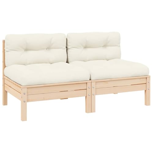 2-Seater Garden Sofa with Cushions in Cream Solid Pine Wood, Modular Outdoor Lounge Furniture for Patio, Balcony, Terrace, Durable & Comfortable with Removable Polyester Cushions, Max 110kg per Seat 2-Seater Garden Sofa with Cushions in Cream Solid Pine Wood, Modular Outdoor Lounge Furniture for Patio, Balcony, Terrace, Durable & Comfortable with Removable Polyester Cushions, Max 110kg per Seat von WDGJJFECNMUEHI